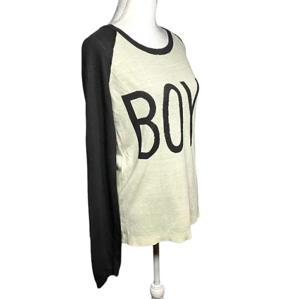 POL Graphic Long Sleeve “BOYS” Shirt Black and Beige Women’s Size Small